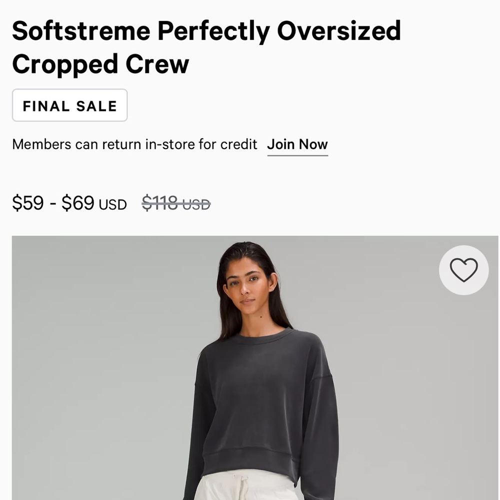 Lululemon Softstreme Perfectly Oversized Cropped Crew - Purple Ash